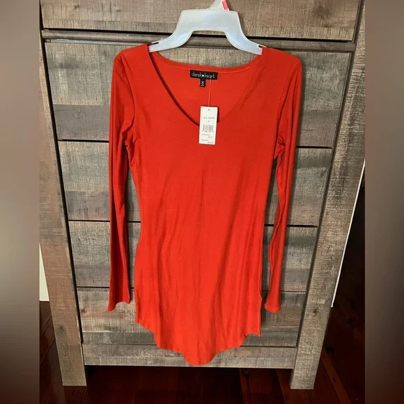 Derek Heart | Dresses | Derek Heart Orange Dress Long Sleeve Dress V Neck  Dress Bodycon Dress Medium | Poshmark